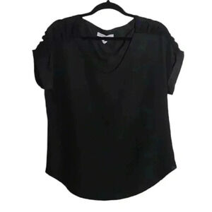 BCBGeneration Shoulder Ruffle Cuffed Sleeve Black Blouse Size Small